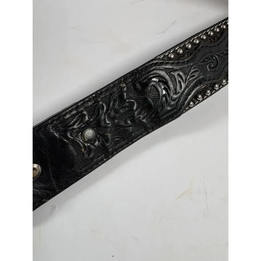 3D Hair On Hide Western Concho Belt 34 Hand Tooled Leather Cross USA
